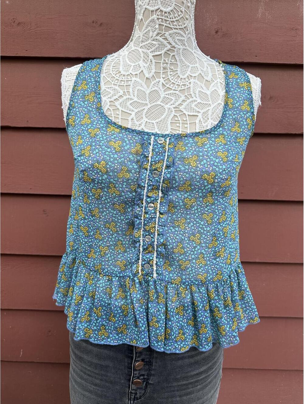 Y2K Fairycore Mossimo Floral Ruffle‎ Hem Tank Top